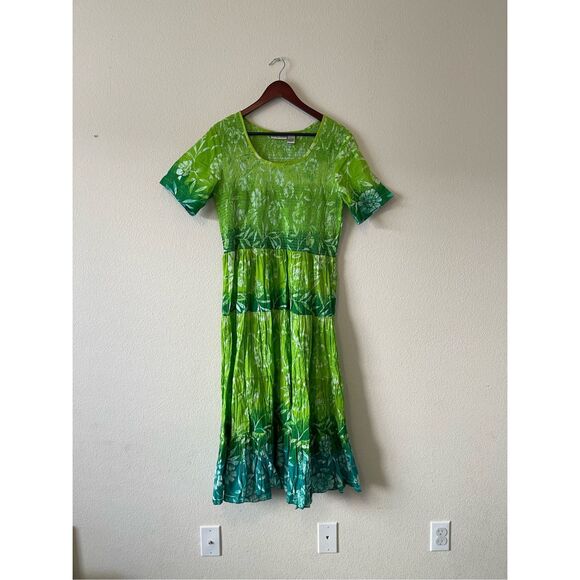 Draper’s And Damons Green Floral Summer Dress Short Sleeve Stretchy large - Picture 1 of 7